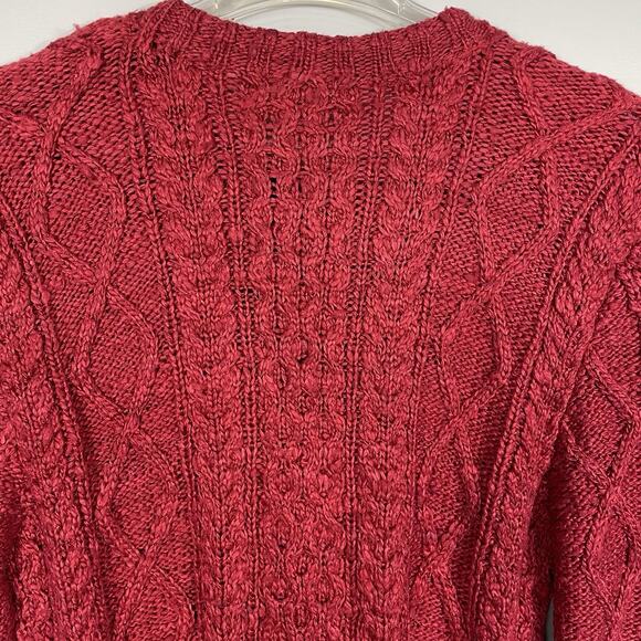 Vintage L.L. Bean 100% Silk Cable Knit Sweater Women’s XL Cranberry Fisherman - Picture 5 of 8